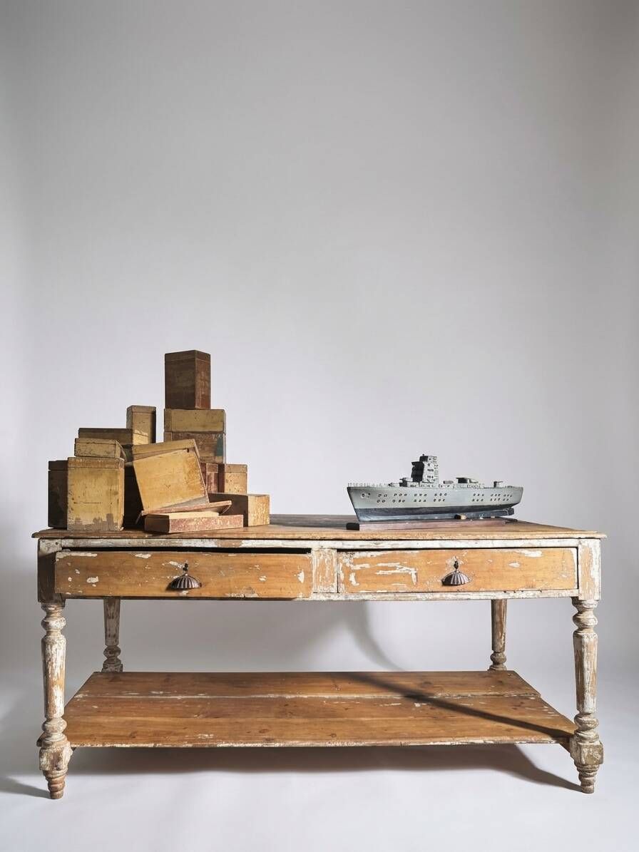Antique wooden draper's counter