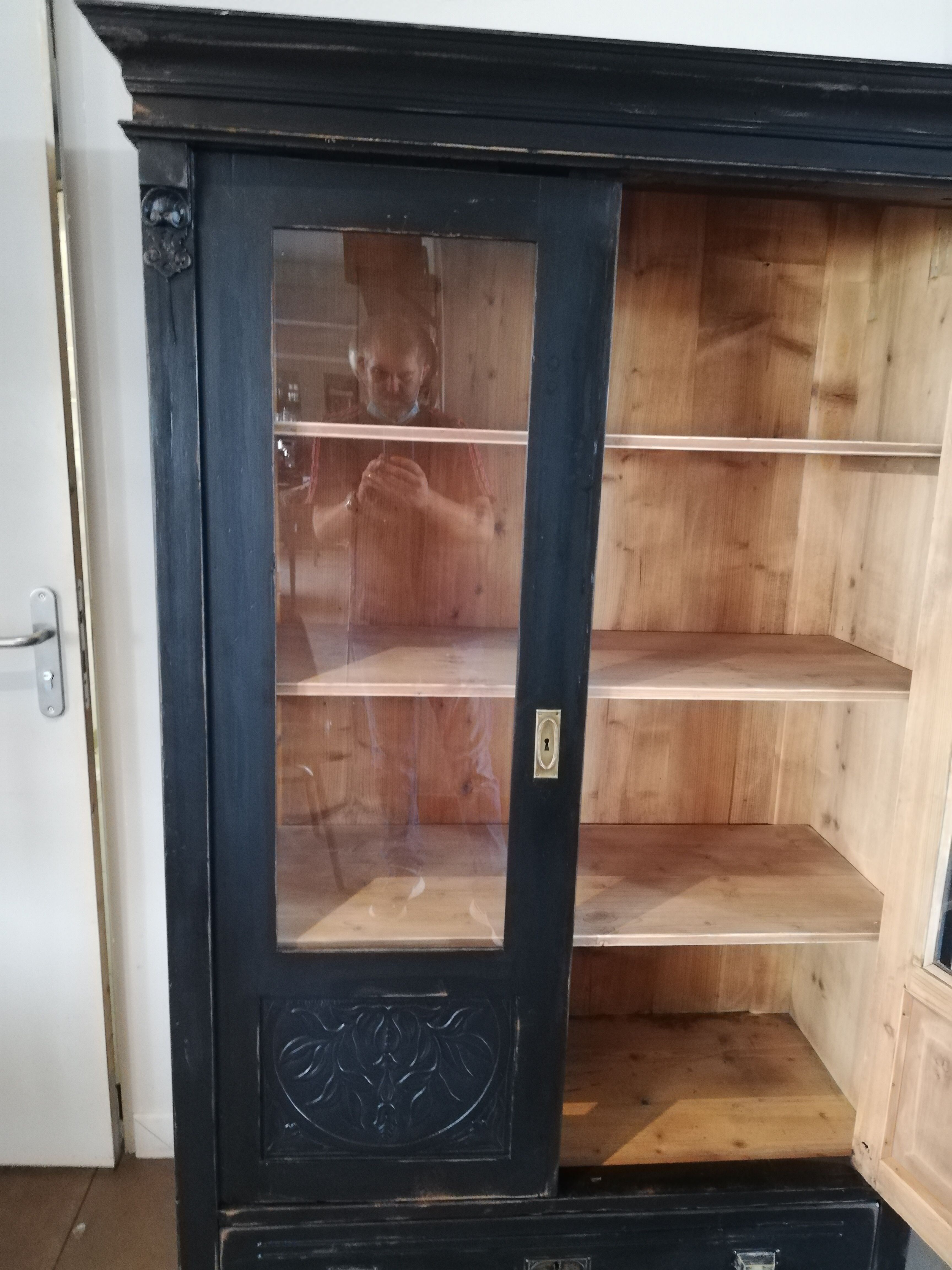 Parisian glazed wardrobe, Vintage painted showcase library