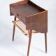 Side Table in Rosewood with Drawer and Rattan Shelf, Denmark, 1960s