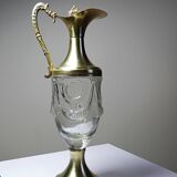 Vintage decorative jug in moulded glass and gilded brass, Italy circa 1980.