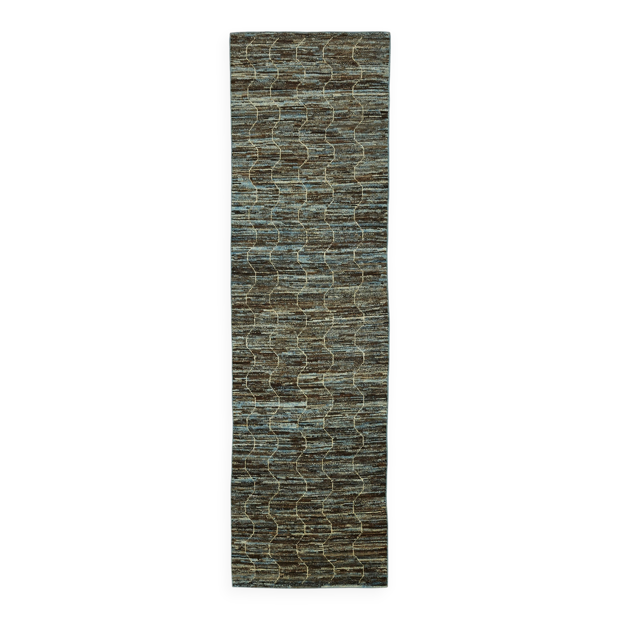 Hand-Knotted Tribal Unique 91 cm x 341 cm Blue Wool Runner Carpet