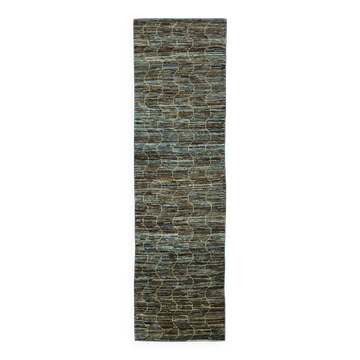Hand-Knotted Tribal Unique 91 cm x 341 cm Blue Wool Runner Carpet