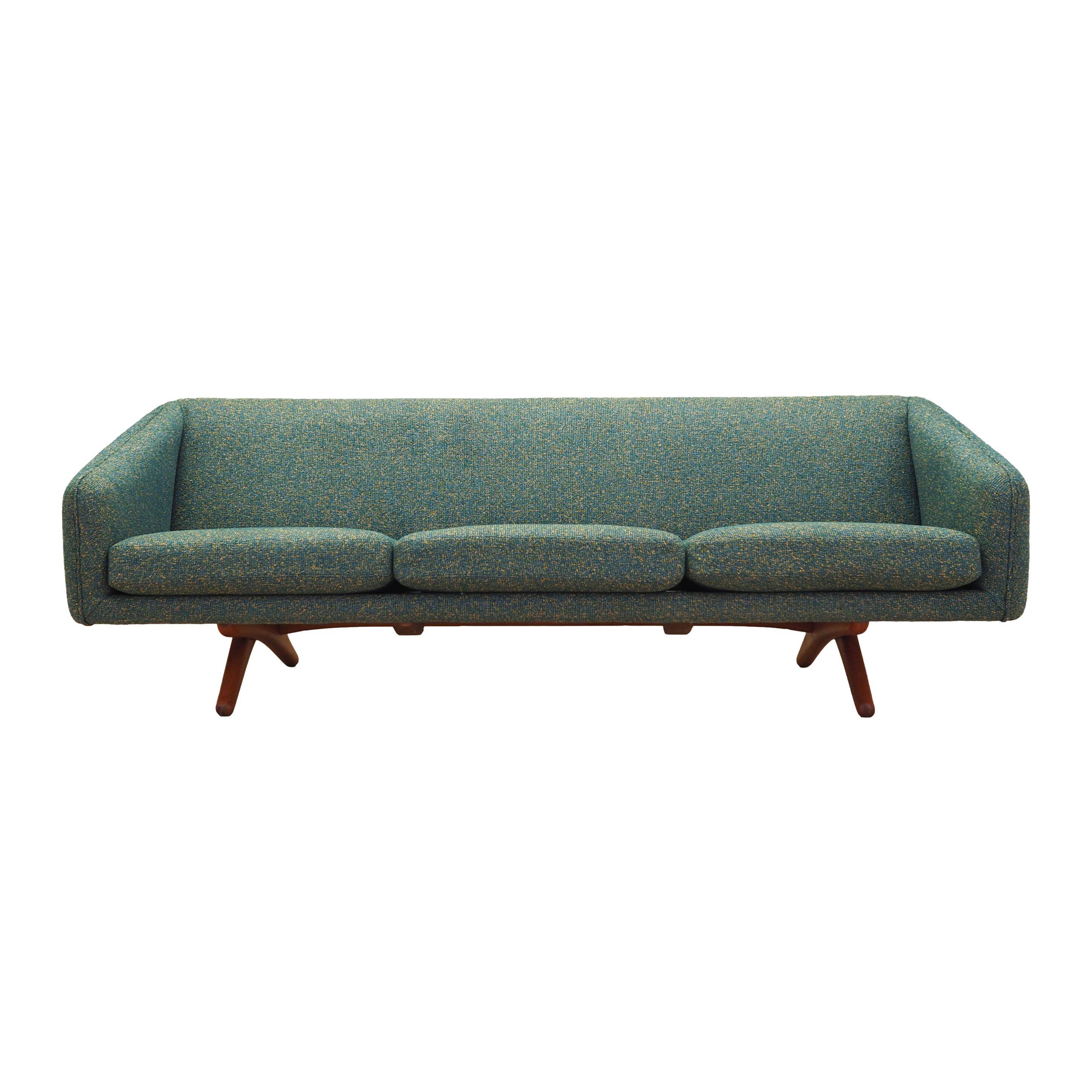 Canapé vert mélangé, design danois, années 1960, fabricant : A. Mikael Laursen.