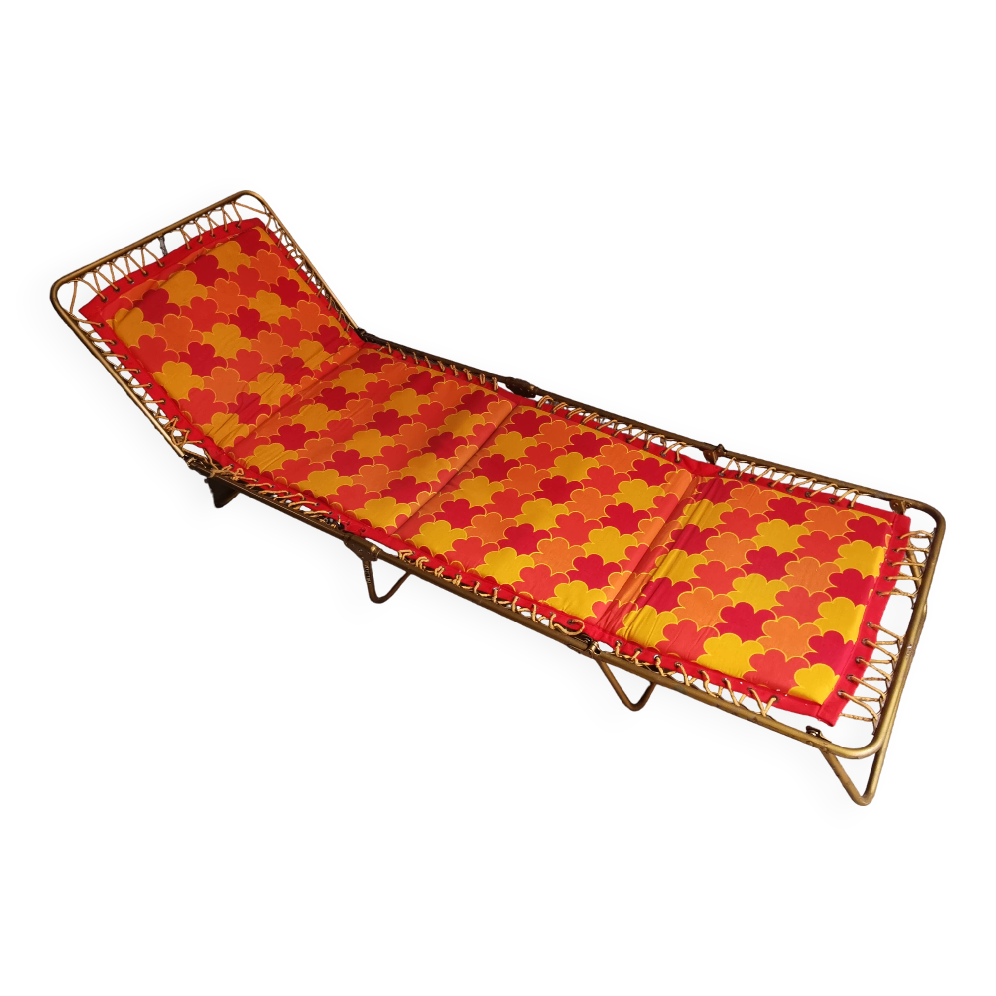 Orange sun lounger, deckchair, vintage 70's lafuma camping lounge chair
