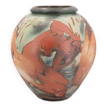 Imposing vase decorated with women by Jean Pierre Bonardot, vintage.