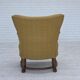 1960s, Danish armchair, original green furniture wool, carved oak wood,