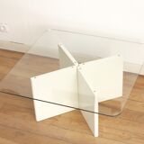 Wood and glass coffee table , France, circa 1980