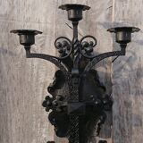 Pair of black wrought iron sconces - neo-Gothic style - from the 1950s
