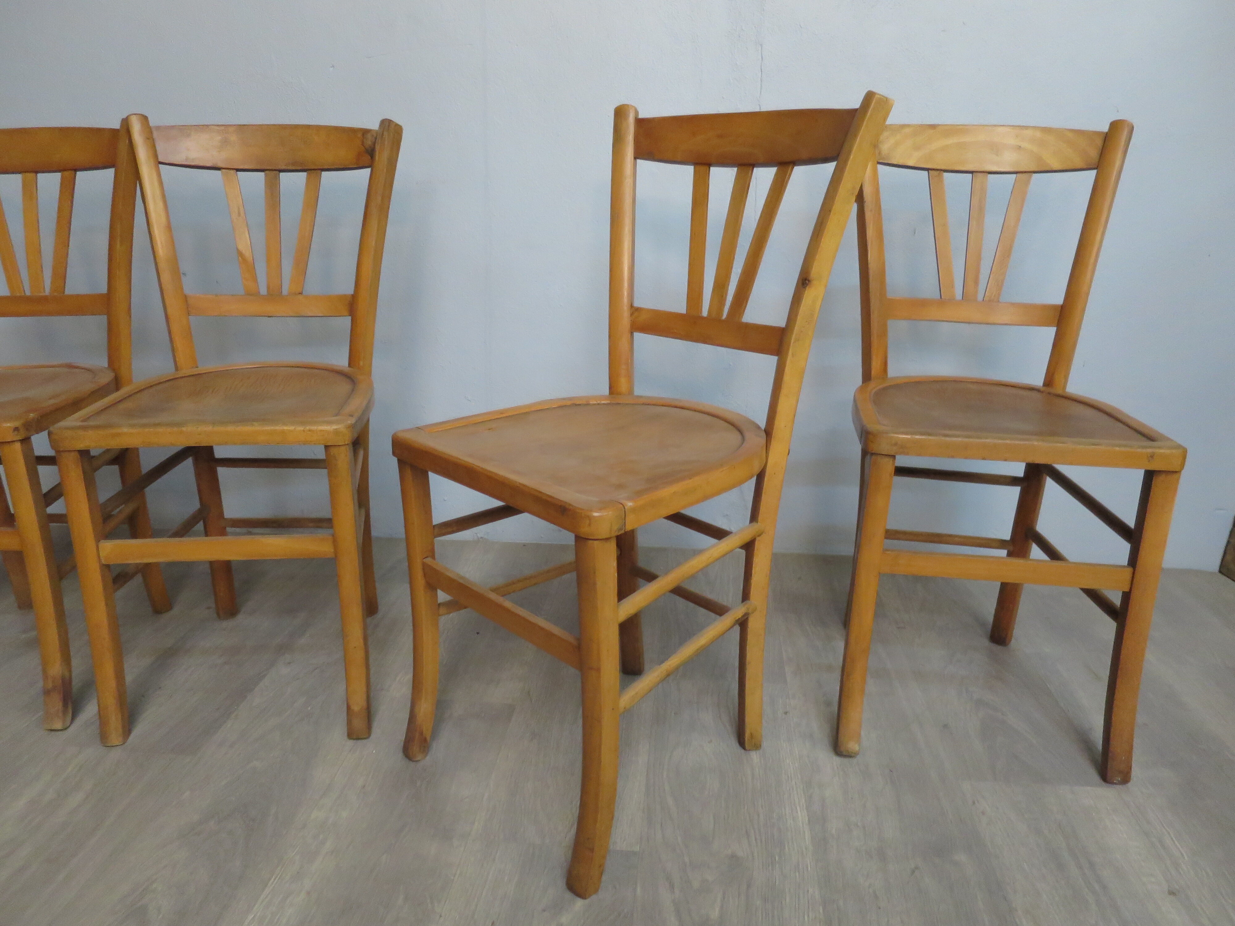 lot de 4 chaises bistrots bois clair années 60