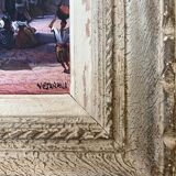 Orientalist painting "Animated street scene" signed + frame
