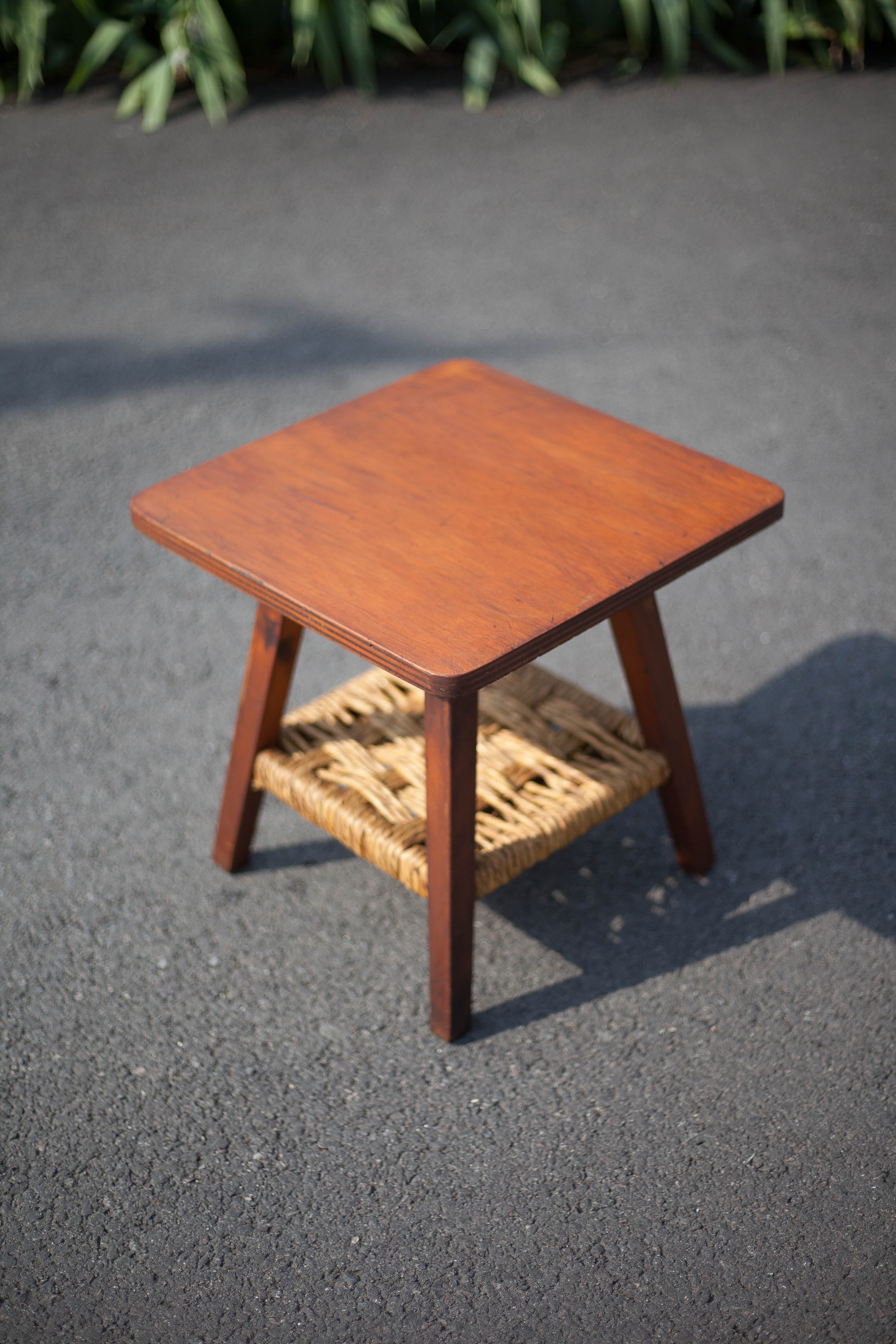 Vintage wooden coffee table and rope