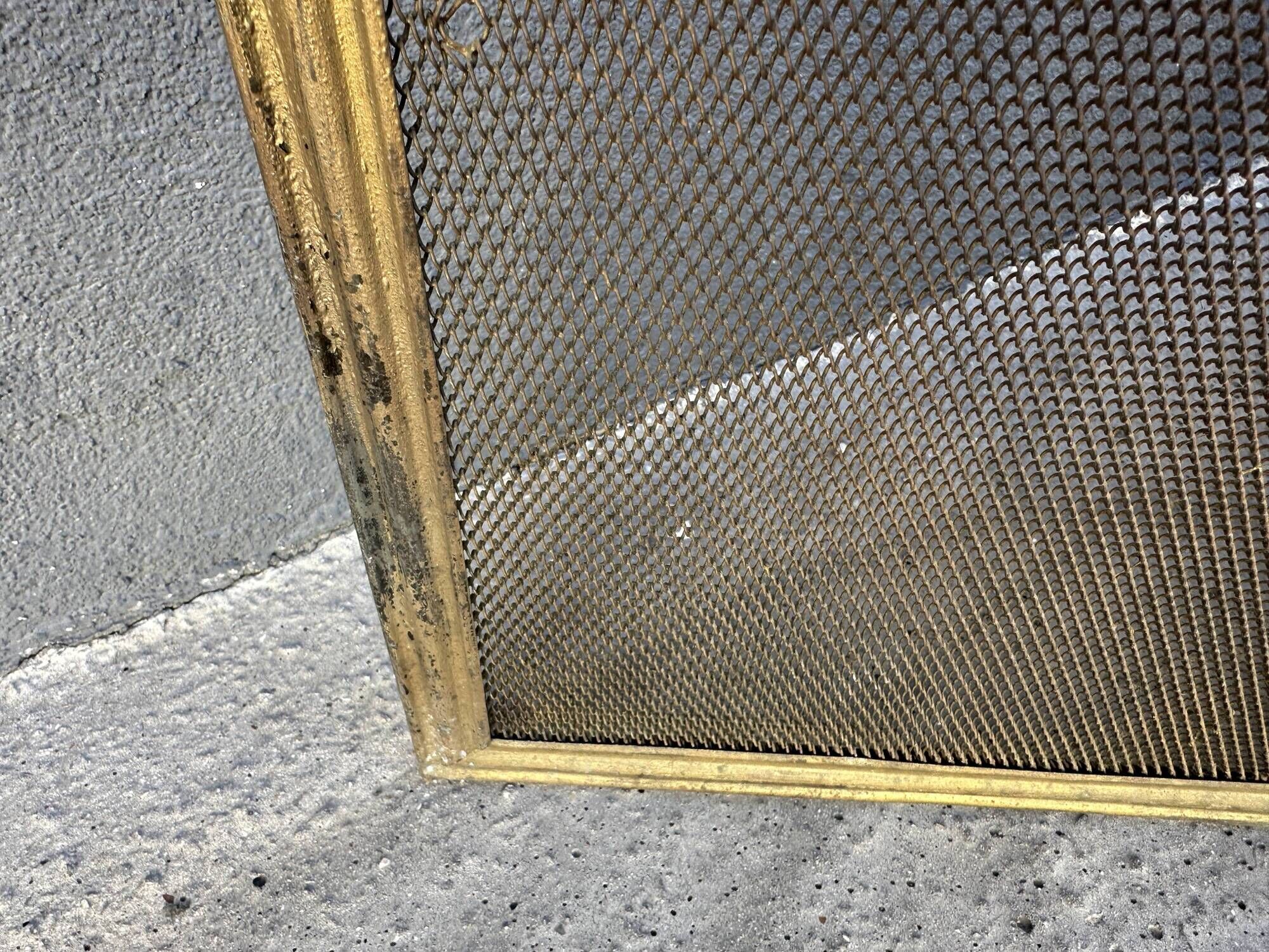 Antique 19th-century fireplace screen, French gilded spark guard.