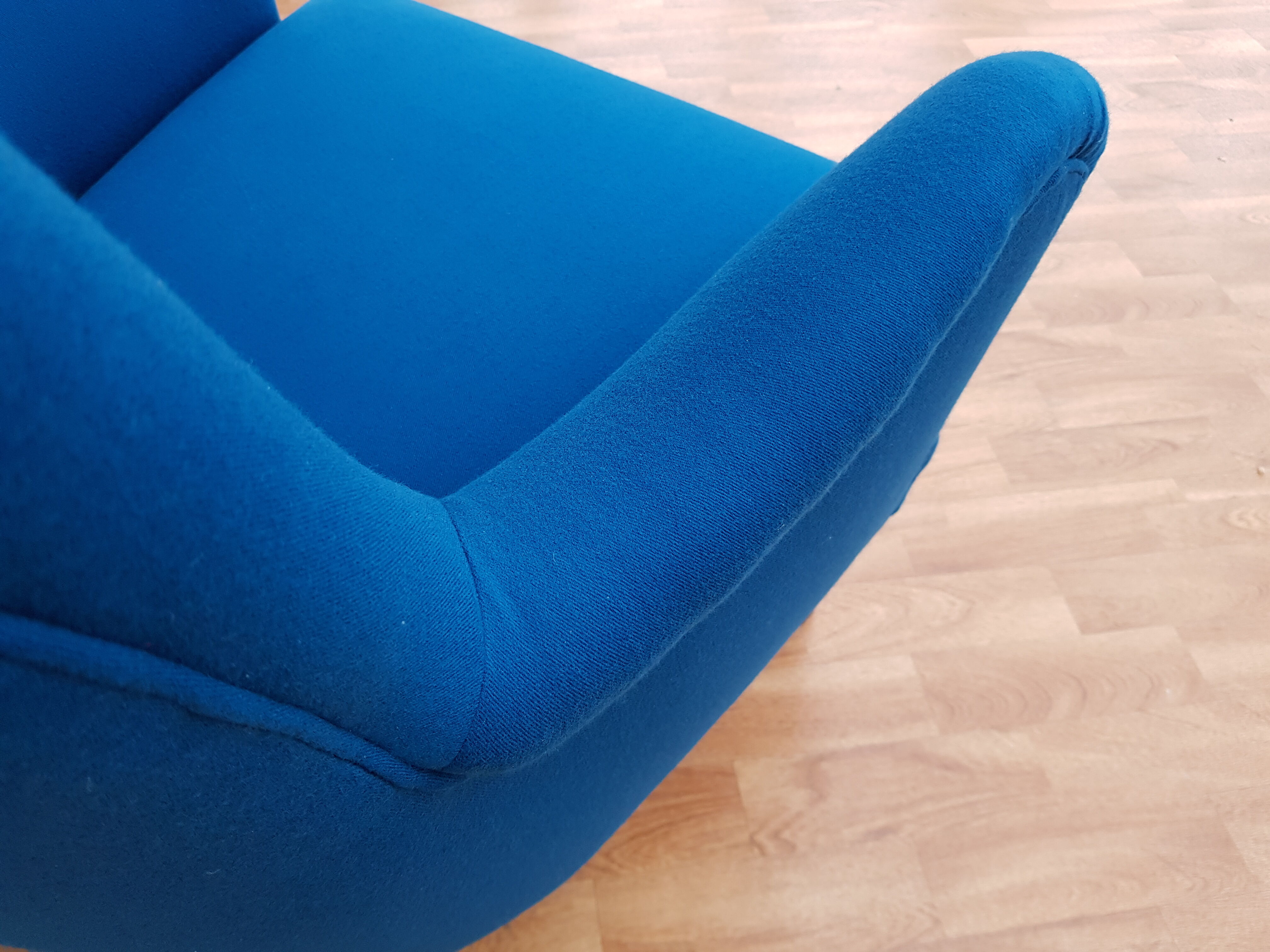 Danish designed armchair, wool, beech, completely renovated