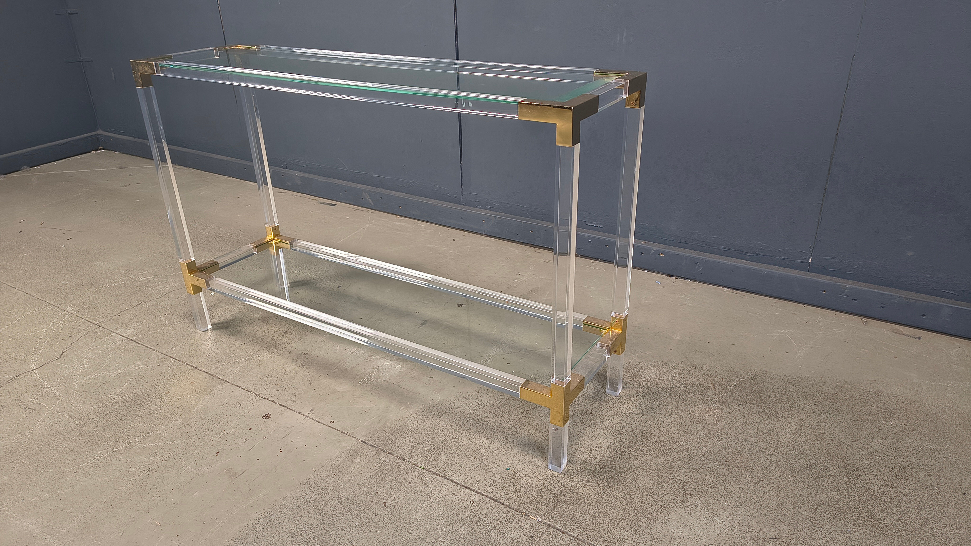 Brass and lucite console table, 1970s