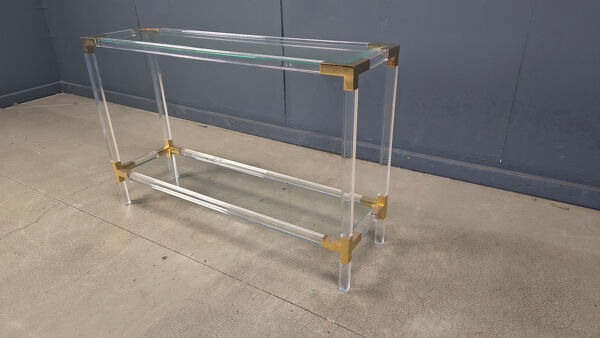 Table console en laiton et lucite, années 1970