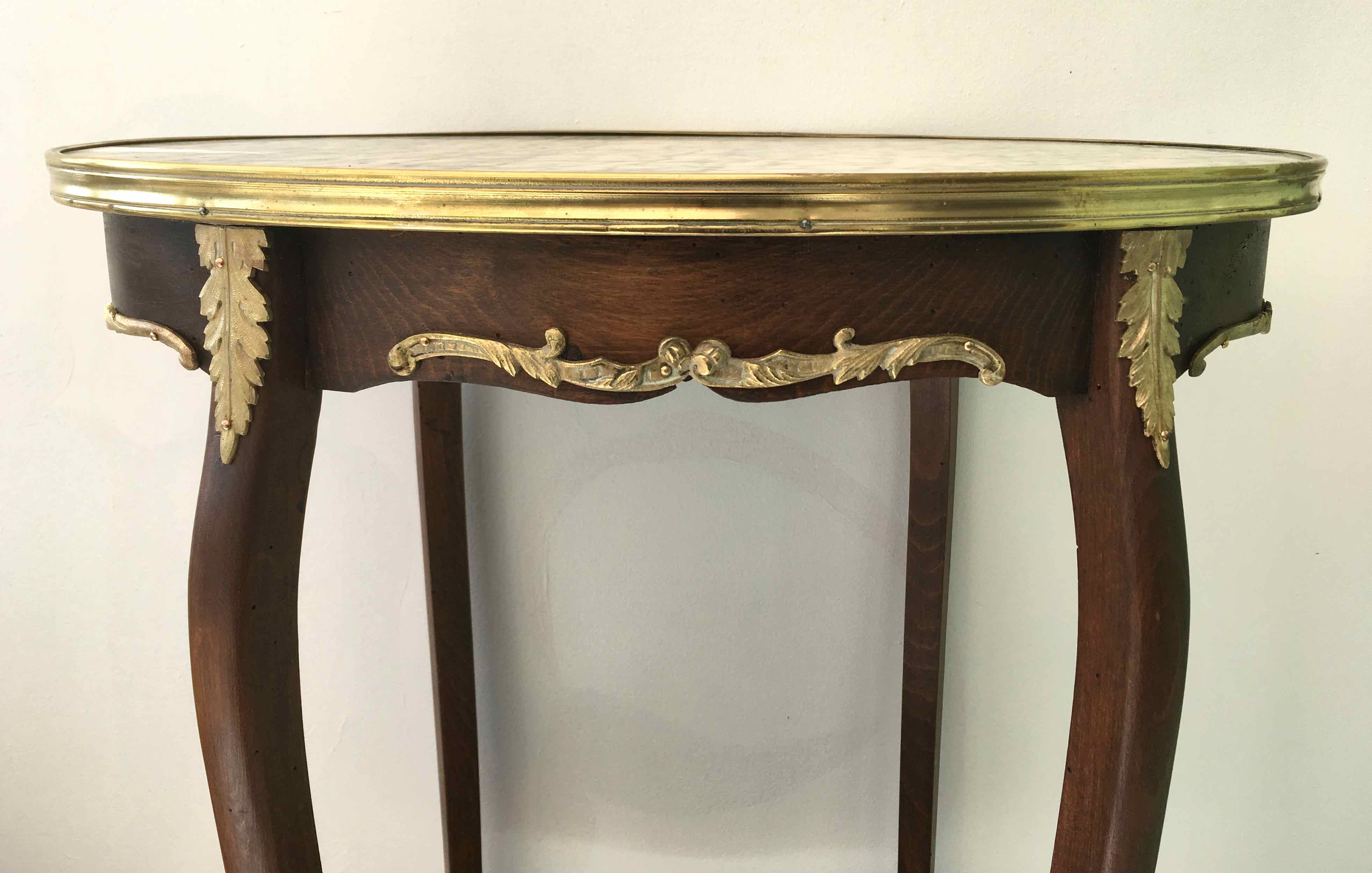 Pedestal table Louis XVI style wood marble brass