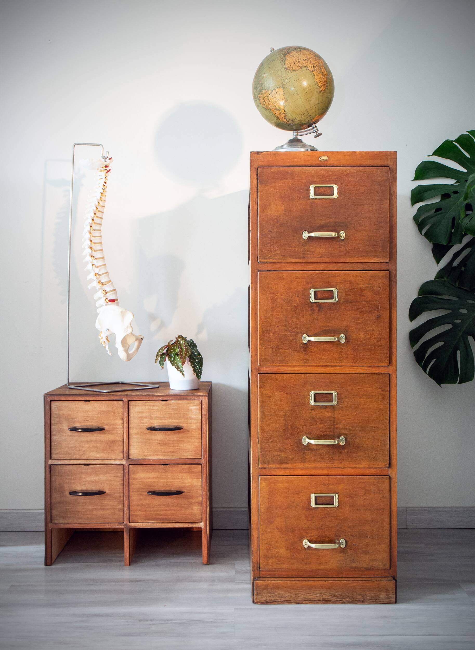 Old file cabinet, oak and brass, early 20th century