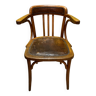 Ancien fauteuil de bureau bois courbé et cuir début XXème