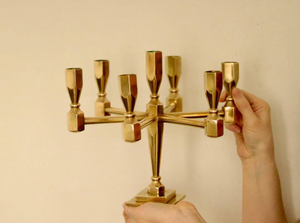 Swedish vintage brass seven arm candelabra by Gusum