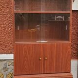 Beautiful 2-piece teak-colored cabinet with display case, Scandinavian style, 1970s