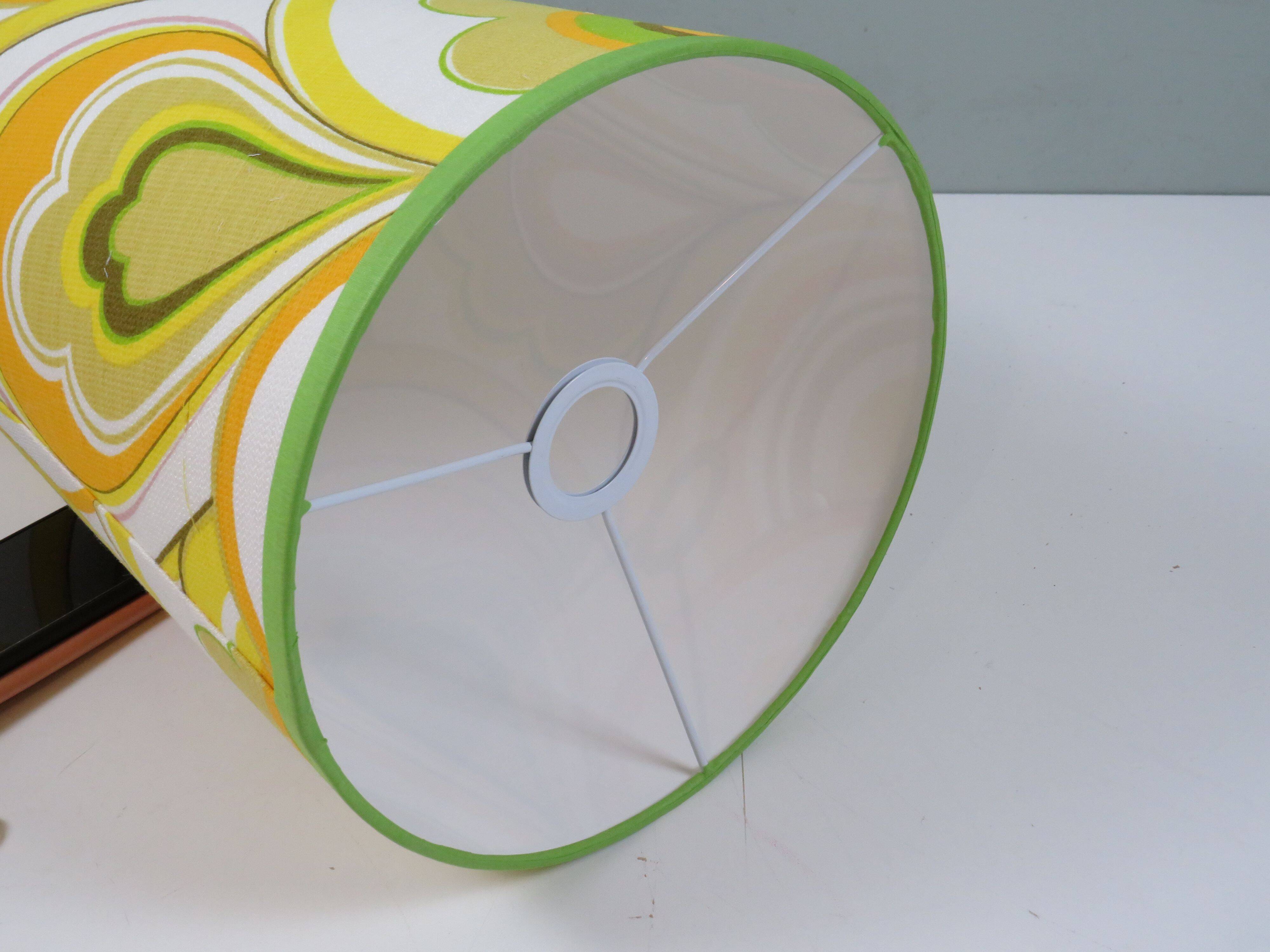 Large conical lampshade, recently made with vintage fabric.