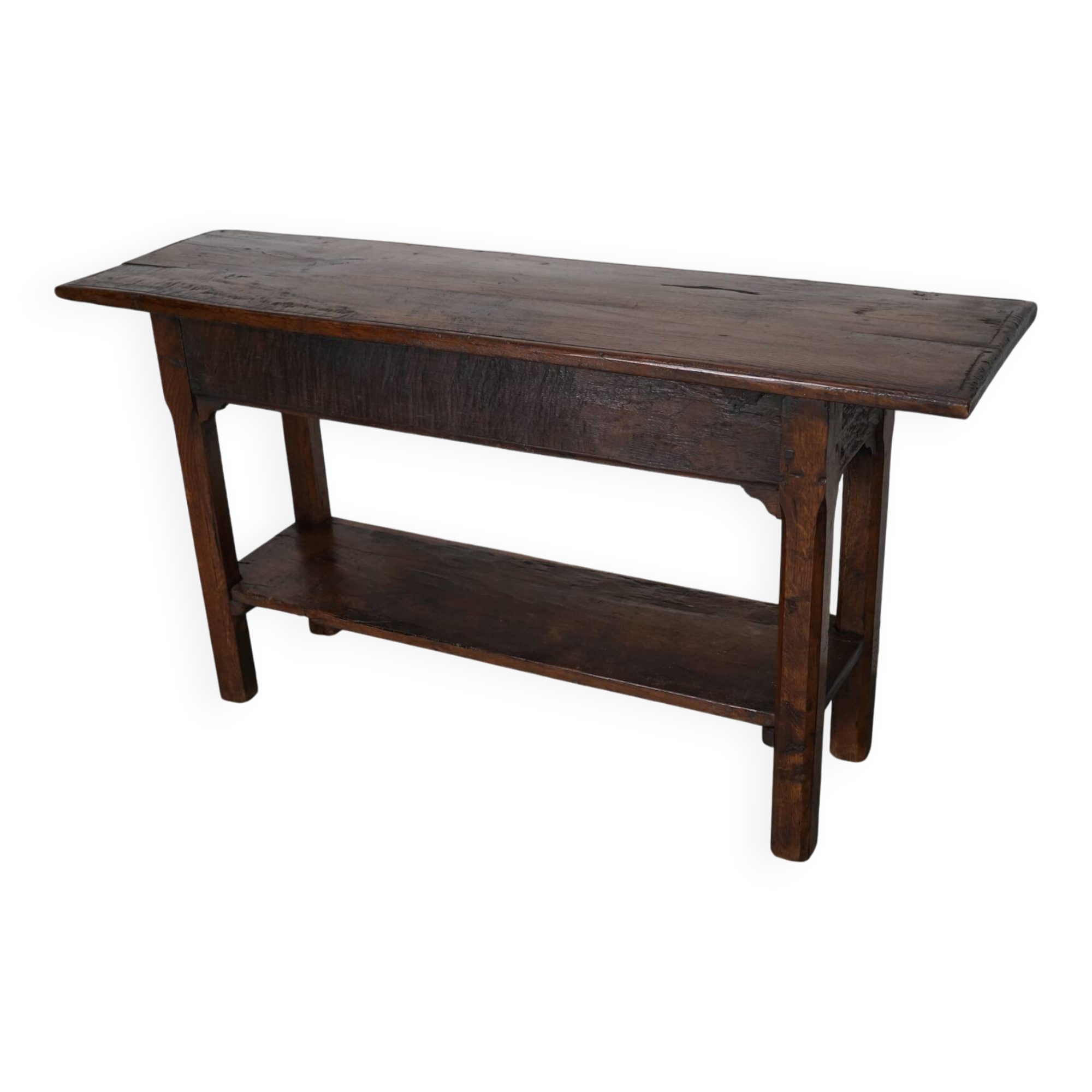 Antique French Rustic Farmhouse Oak Side Table, 19th Century