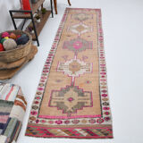 Neutral color handmade runner rug 317x87cm