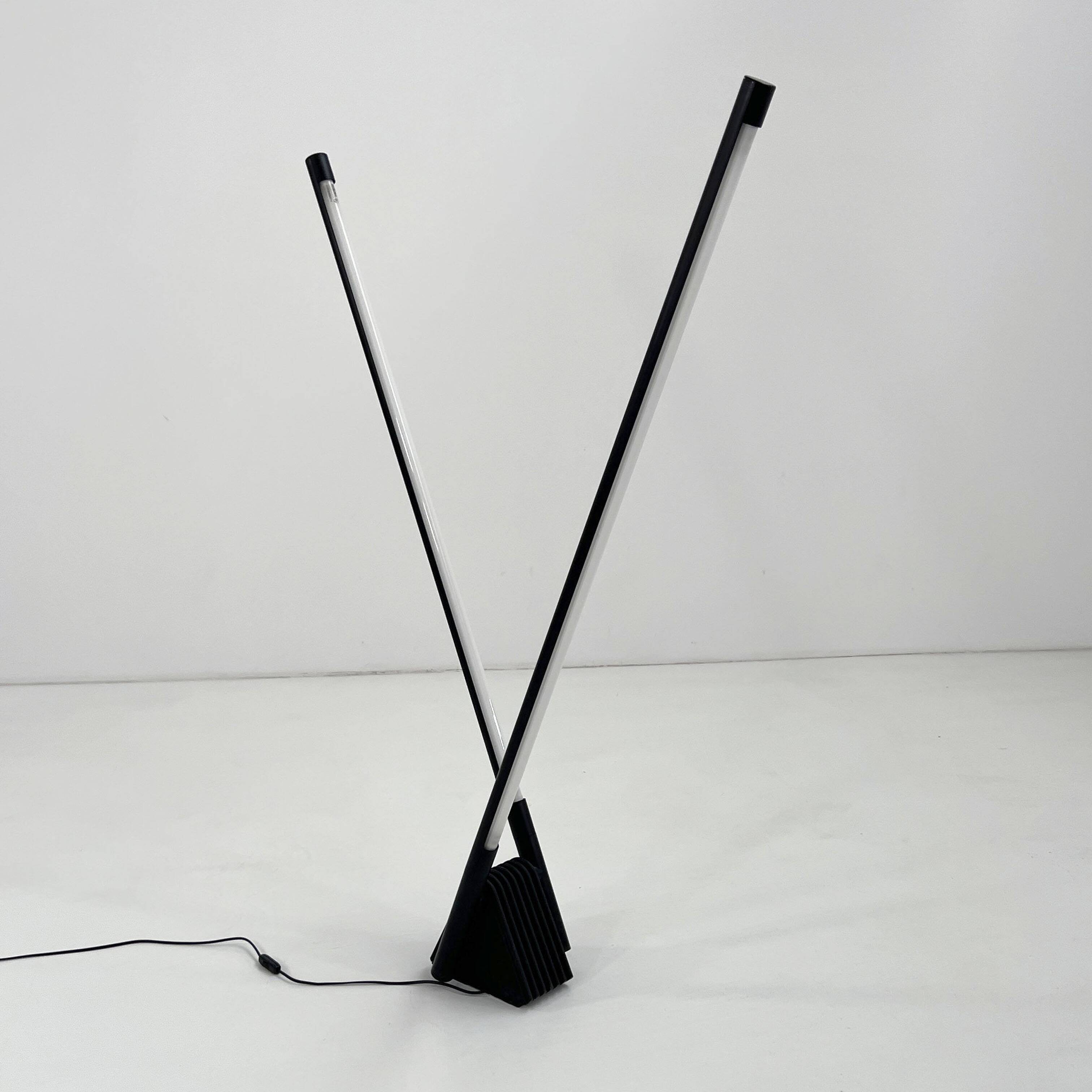 Sistema Flu black floor lamp by Rodolfo Bonetto for Luci Italia, 1980