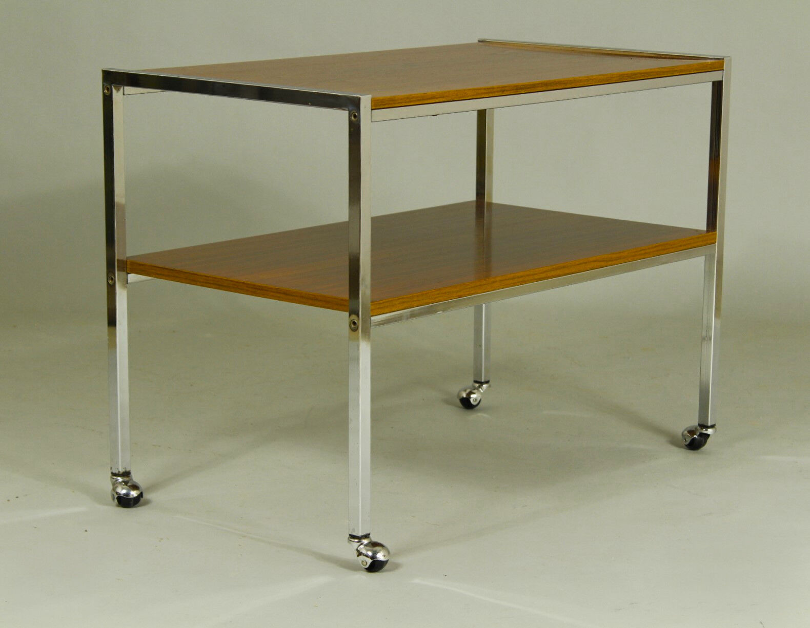 1970s Walnut and Chrome Trolley