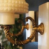 Pair of curved alabaster and bronze appliques