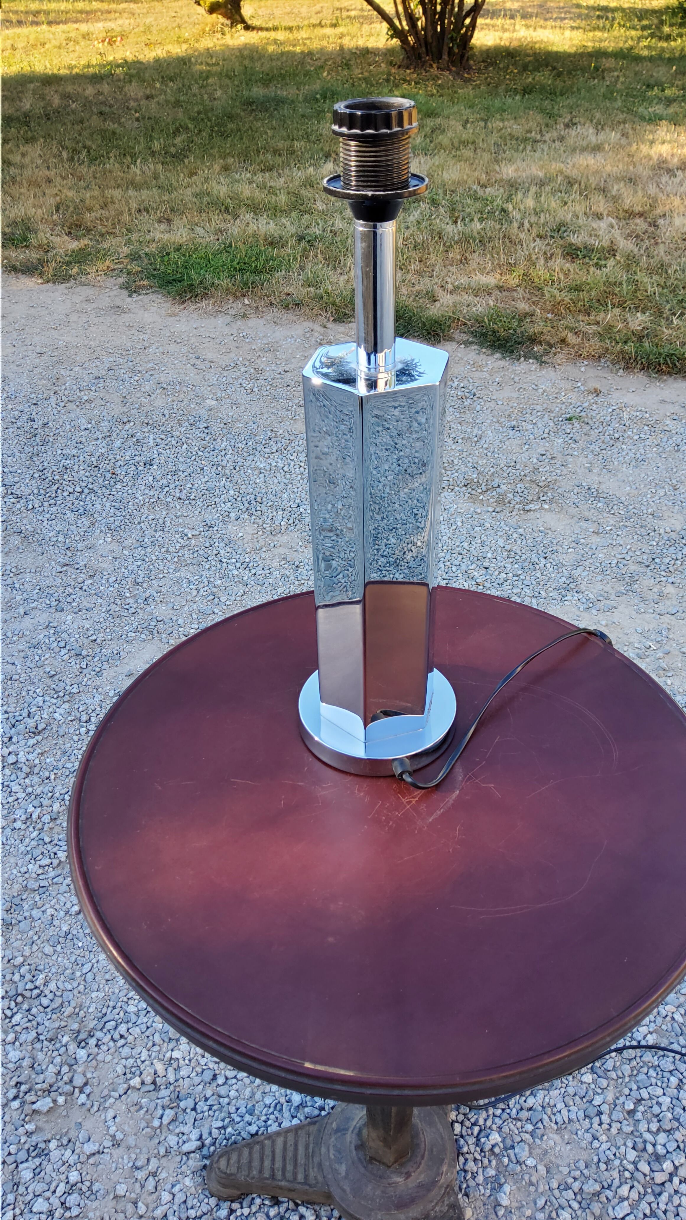 Lamp of the 70s in chrome metal original lampshade