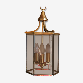 Brass and tinted glass lantern