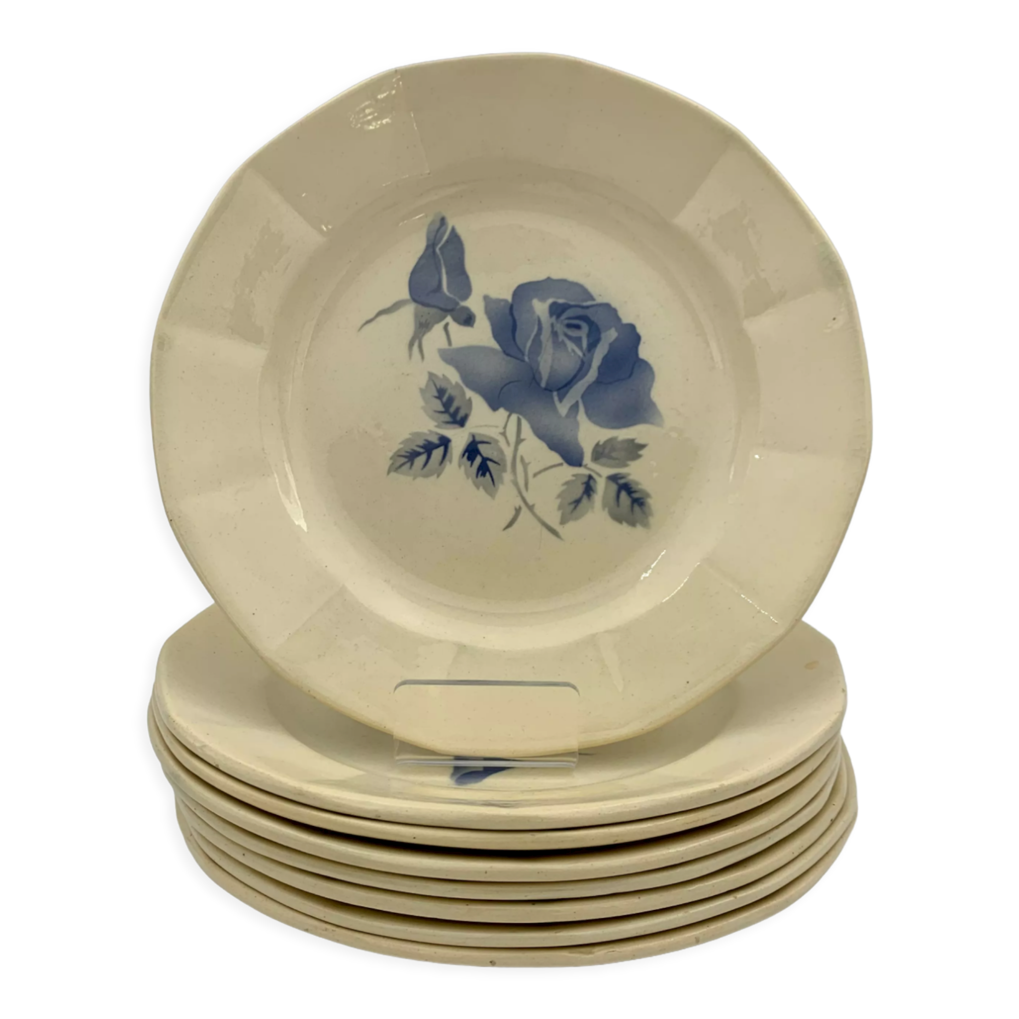 8 assiettes à dessert vintage faïence terre de fer Digoin, années 1940