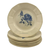 8 vintage earthenware dessert plates terre de fer Digoin, 1940s