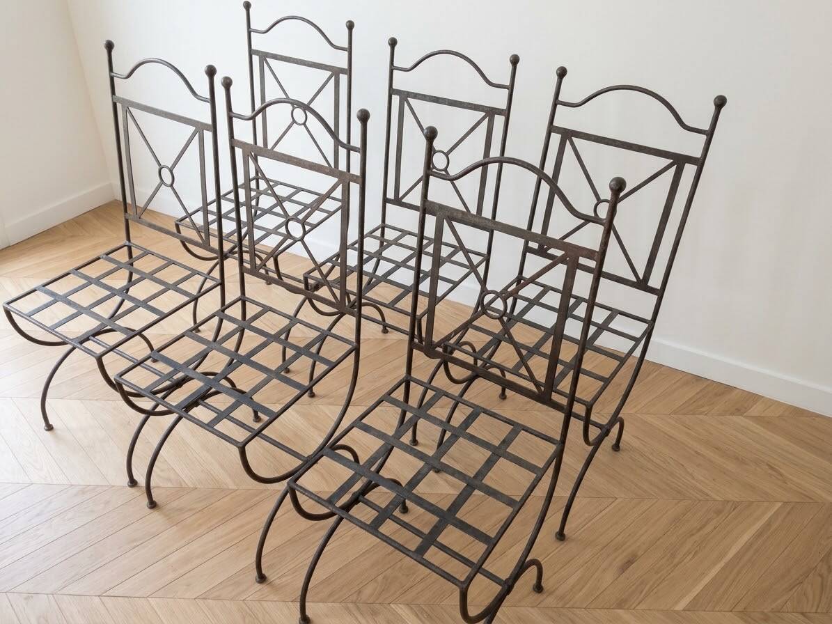Set of 6 garden chairs in wrought iron rustic style