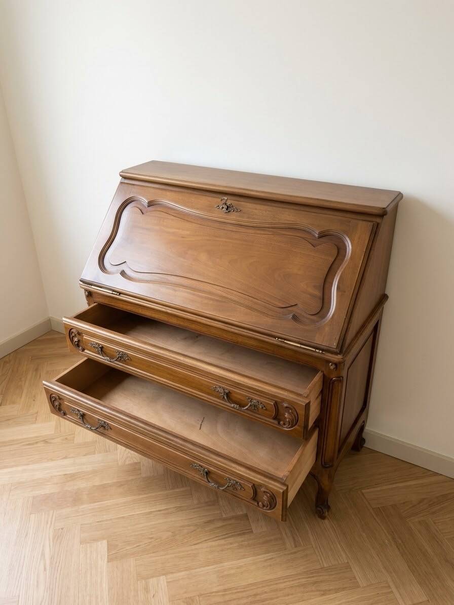 Louis XV style drop-leaf secretary.