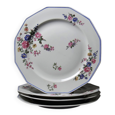4 assiettes plates Bernardaud porcelaine de Limoges décor floral années 20-50