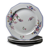 4 flat plates by Bernardaud, Limoges porcelain, floral decoration from the 1920s to 1950s.
