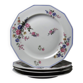 4 flat plates by Bernardaud, Limoges porcelain, floral decoration from the 1920s to 1950s.