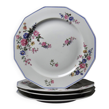 4 assiettes plates Bernardaud porcelaine de Limoges décor floral années 20-50