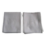 11 large old damask napkins, monogrammed