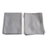 11 large old damask napkins, monogrammed