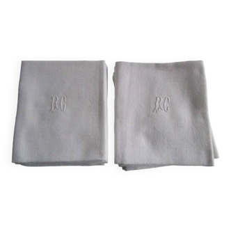 11 large old damask napkins, monogrammed