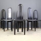 Set of 6 high back leather dining chairs, 1980s