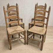Set of 6 vintage wooden ladder-back dining chairs with woven seats