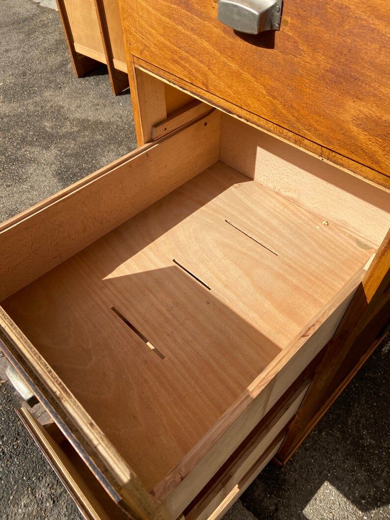 Furniture drawer binder with tambour cabinet France 1950