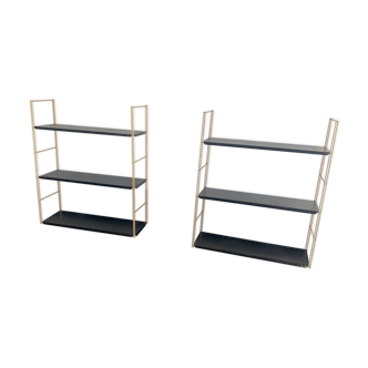 Pair of vintage shelves 1960 golden black string - 143 x 58 cm