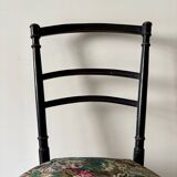 Napoleon III chair in black wood and floral jacquard
