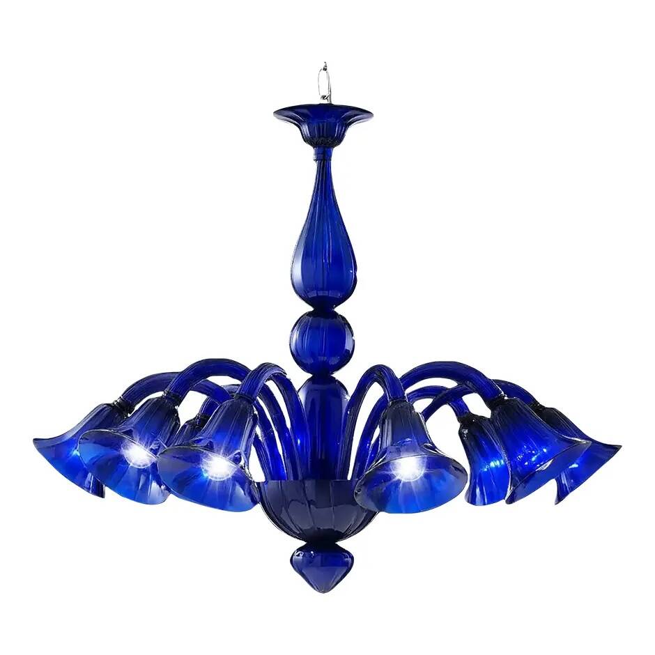 Contemporary Pop Blue-Ocean Murano Style Glass Chandelier with 8 Arms
