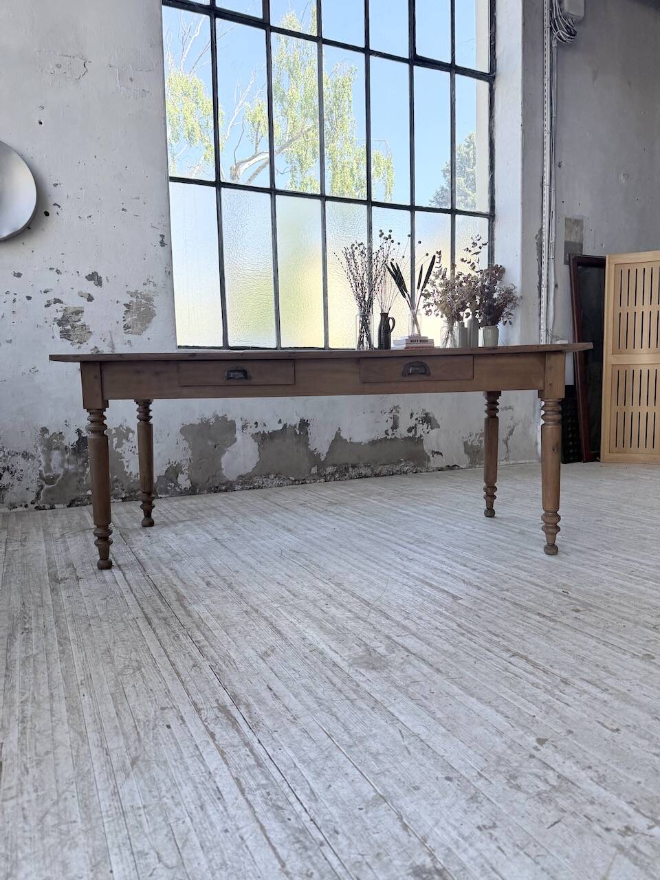 Bistro farmhouse table cherry wood turned legs 180cm